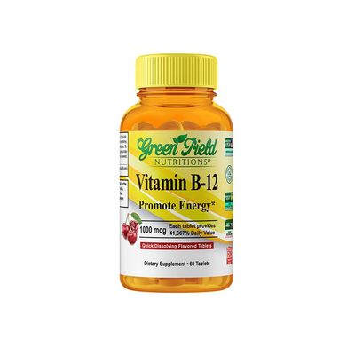 Greenfield Nutritions Halal Vitamin B12 1000mcg - Cherry Flavored Fast Absorption 60 Sublingual B12 Tablets - Natural B12 Halal Vitamins, Supports Brain, Blood Cell Health and Energy Metabolism