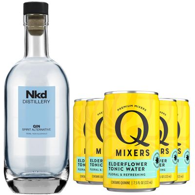 Nkd Distillery Tequila Alternative Premium Non-Alcoholic Spirit - Zero Alcohol - With Q Mixers Elderflower Tonic [ 5 Pack ]