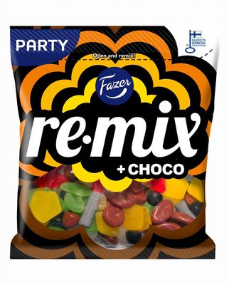 Fazer Re-Mix Choco - Mix of Licorice, Salmiac, Chocolate Fruity Wine Gums Candy - Party Bag - 325g