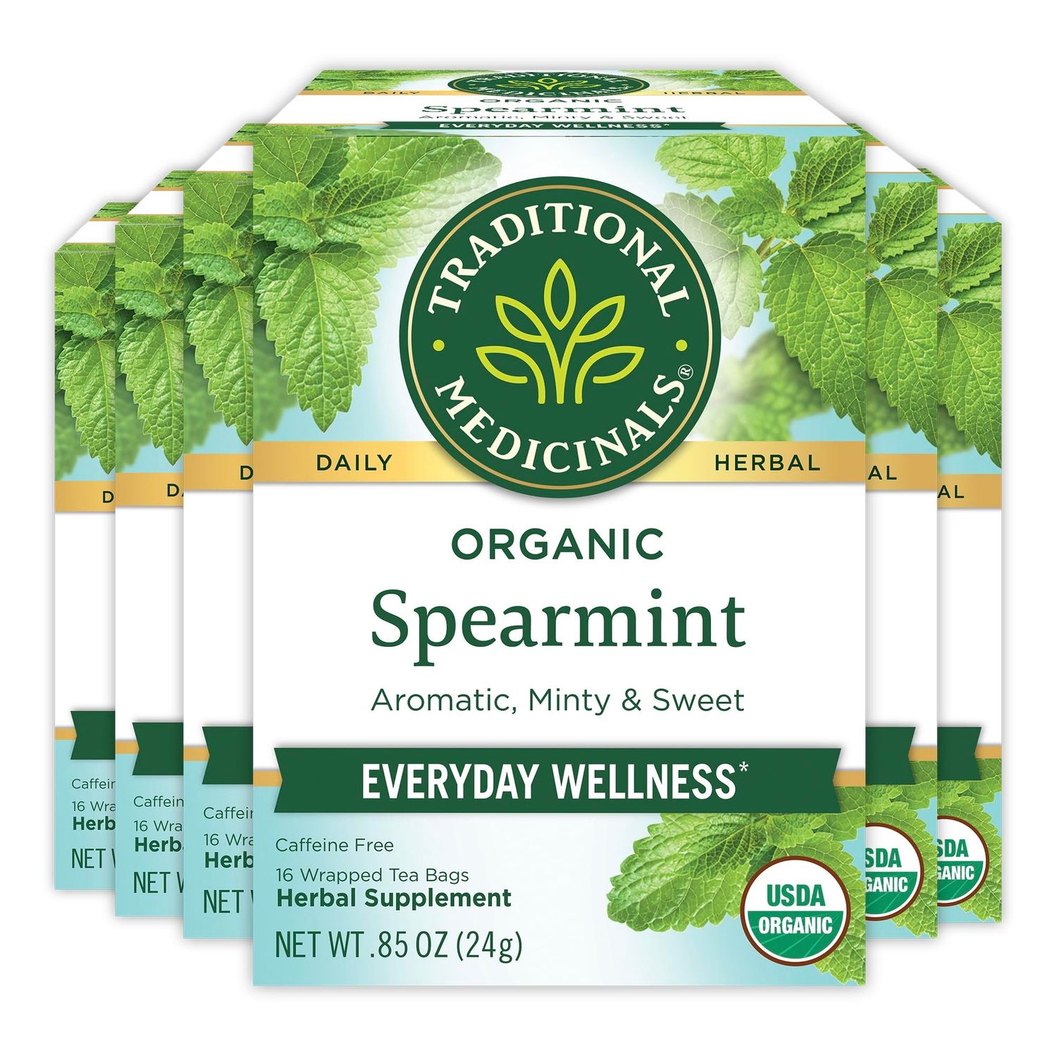 Traditional Medicinals Tea, Organic Spearmint, Supports Everyday Wellness, Healthy Refreshing, 96 Tea Bags (6 Pack)