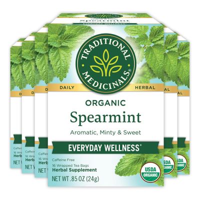Traditional Medicinals Tea, Organic Spearmint, Supports Everyday Wellness, Healthy Refreshing, 96 Tea Bags (6 Pack)