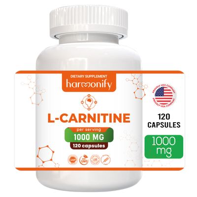 HARMONIFY L Carnitine Supplement 1000 mg per Serving, 120 Vegetarian Capsules Pure Form, 60 Servings