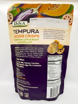 Tempura Veggie Crisps by DJA, Crafted From Pumpkin, Lotus Root Eggplant, No GMO, No Artificial Flavors or Preservatives, 270g (9.52oz)