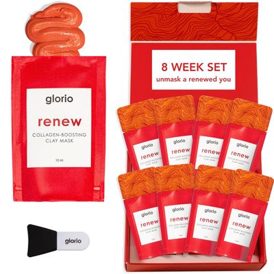 Glorio RENEW: 8 Collagen Boosting Clay Face Mask Treatments - Rare Red Clay - 8 Week Beauty Gift Set - Reduce Lines Wrinkles - Retinol, Hyaluronic Acid, Facial Skin Care, Self Care, Skincare Women
