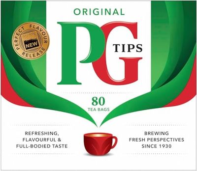 PG Tips Black Tea Bags Non-Pyramid, 80 Count (Pack of 1)