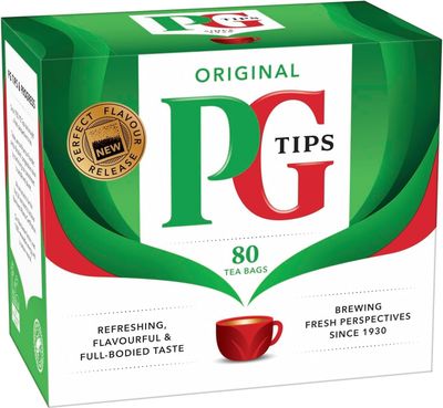 PG Tips Black Tea Bags Non-Pyramid, 80 Count (Pack of 1)