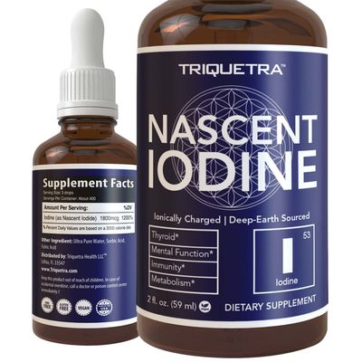 Nascent Iodine Supplement 400 Servings, Glass Bottle, Vegan, 1800 mcg - 600 mcg per Drop - Pure, Clear Color - Supports Thyroid Health, Energy, Immunity Metabolism (2 oz.)