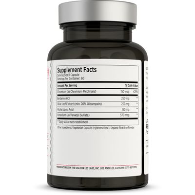 LES Labs Insulin Health - Metabolic Health and Support, Lipid Carbohydrate Metabolism - Berberine, Chromium, Olive Leaf, Alpha Lipoic Acid Vanadium - Non-GMO Supplement - 60 Capsules