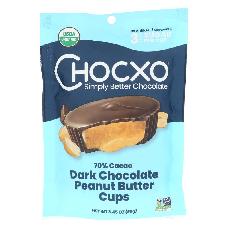 CHOCXO Organic 70 Dark Chocolate Peanut Butter Cups, 3.45 OZ