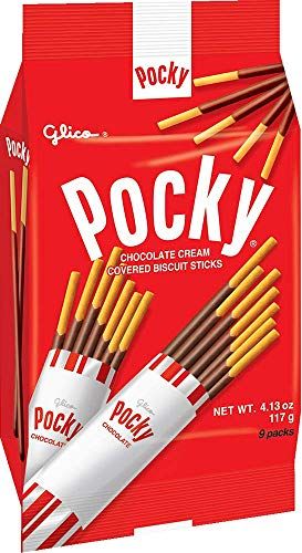 Glico Pocky, Chocolate Cream Covered Biscuit Sticks, 9 Individual Packs, 4.13 Ounce Bag - 5 Count Display Box