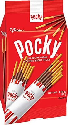 Glico Pocky, Chocolate Cream Covered Biscuit Sticks, 9 Individual Packs, 4.13 Ounce Bag - 5 Count Display Box