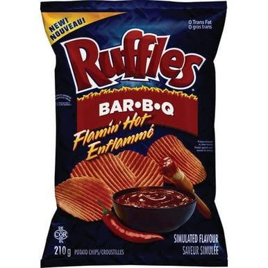 Ruffles Flamin&#39; Hot Bar-B-Q Potato Chips, 210g7.4oz. Bag, (Imported from Canada)