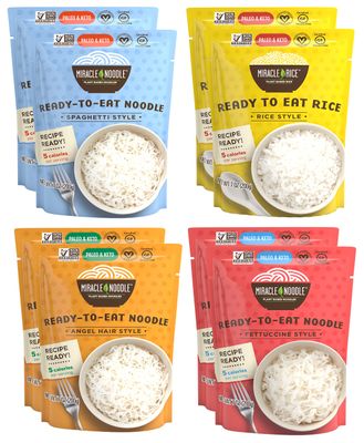 Miracle Noodle Variety Pack (Angel Hair, Fettuccine, Spaghetti Rice) - Ready-To-Eat, Shirataki Noodles, Shirataki Rice, Keto, Gluten Free, Low Carb, Low Calorie, Konjac Noodles - 2 Bags Each, 8-Pack