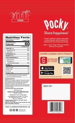 Glico Pocky, Chocolate Cream Covered Biscuit Sticks, 9 Individual Packs, 4.13 Ounce Bag - 5 Count Display Box