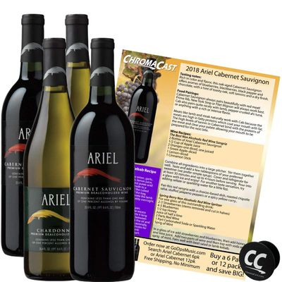 Ariel Cabernet Chardonnay Non-Alcoholic Red White Wine Experience Bundle with Pop Socket, Seasonal Wine Pairings Recipes, 4 Pack