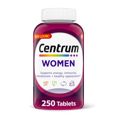 Centrum Multivitamin for Women, MultivitaminMultimineral Supplement with Iron, Vitamin D3, B Vitamins and Antioxidant Vitamins C and E, Gluten Free, Non-GMO Ingredients - 250 Count