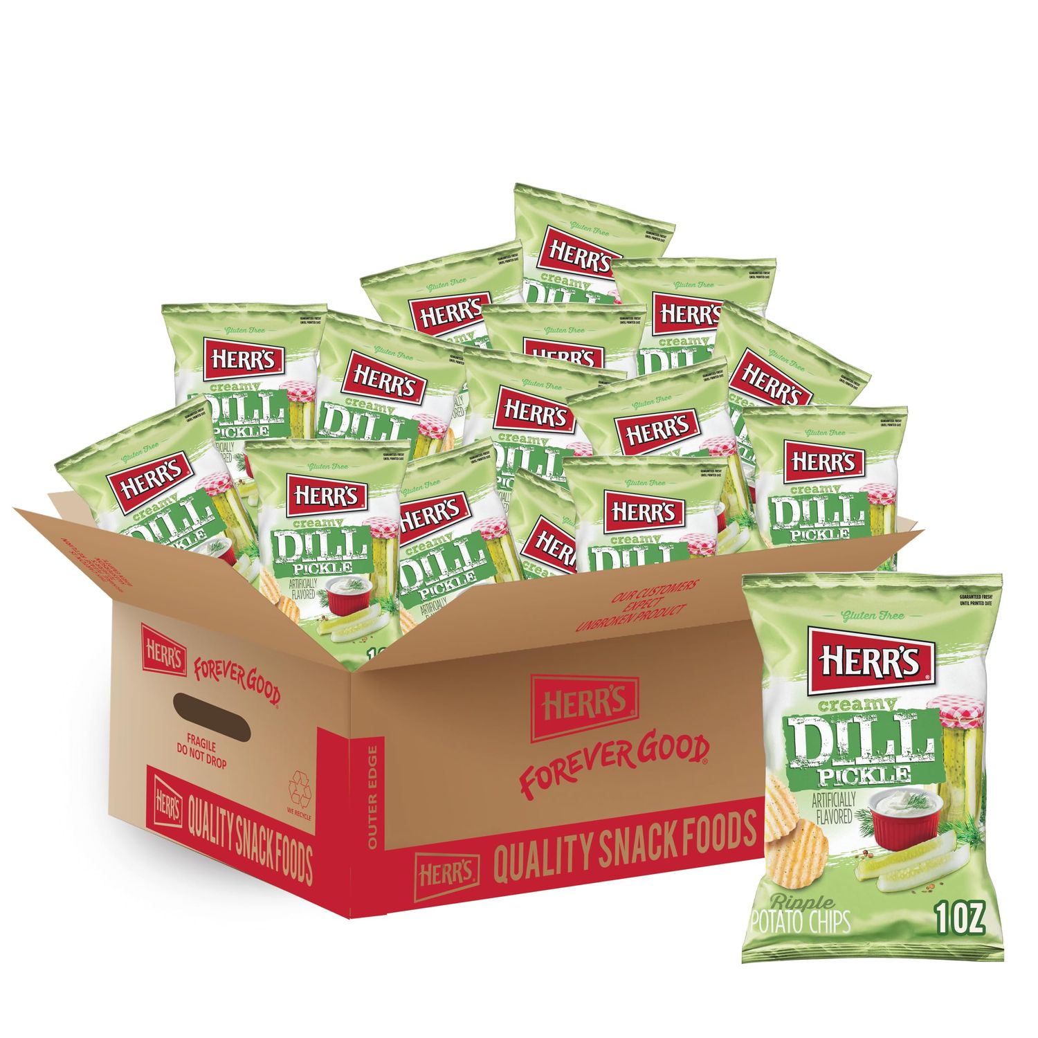 Herr&#39;s Creamy Dill Pickle Potato Chips, 1 Ounce (Pack of 42 Bags) - Tangy Creamy Dill Flavor, Perfect for On-the-Go Snacking
