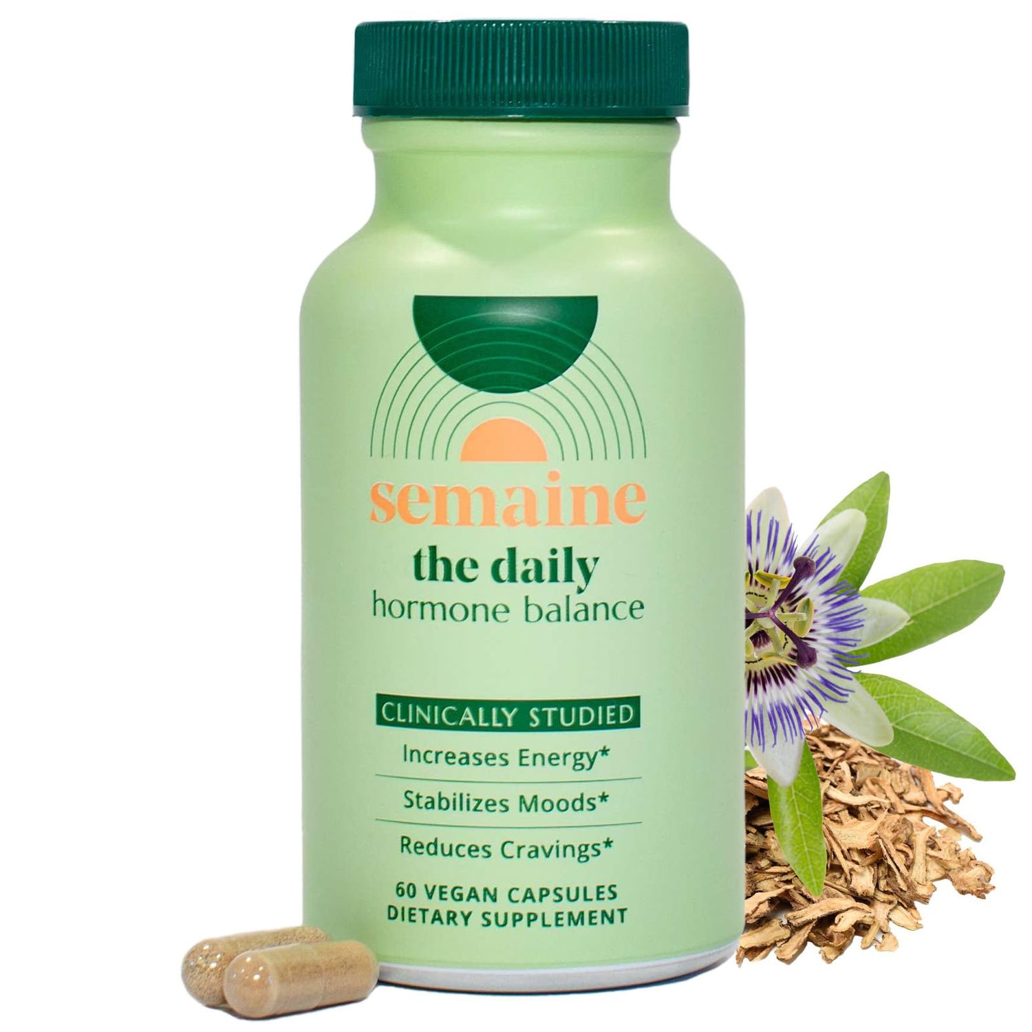 Semaine Daily Hormone Balance - Clearer Skin, Enhanced Moods, Deeper Sleep Happier Hormones. Hormone-Free, Vegan Capsule, Multi-Symptom Support (60 ct)