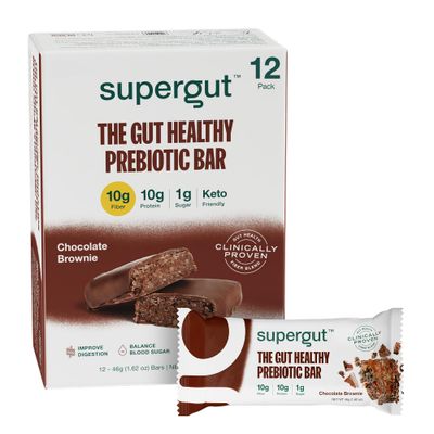 Supergut GLP-1 Boosting Prebiotic Bars, Chocolate Brownie - Gut Healthy Protein Snacks Breakfast Bars - Keto-Friendly Meal Replacement Energy Bars (12 Count)