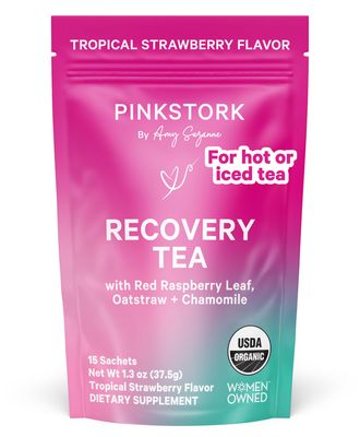 Pink Stork Postpartum Recovery Herbal Tea, Organic Red Raspberry Leaf with Chamomile, Hormone Balance for Women After Labor and Delivery, Strawberry Passion, Hot or Iced, Caffeine-Free, 15 Sachets