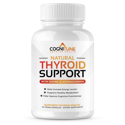 CogniTune Thyroid Support Complex Supplement - Thyroid Support for Women and Men - Boost Energy, Focus, Metabolism - Iodine Supplement with B12, Selenium, Zinc, Copper, Ashwagandha, L-Tyrosine More