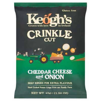 Keogh&#39;s Crinkle Cut Cheddar Cheese Onion Potato Crisps, 45G (1.58oz), Pack of 3