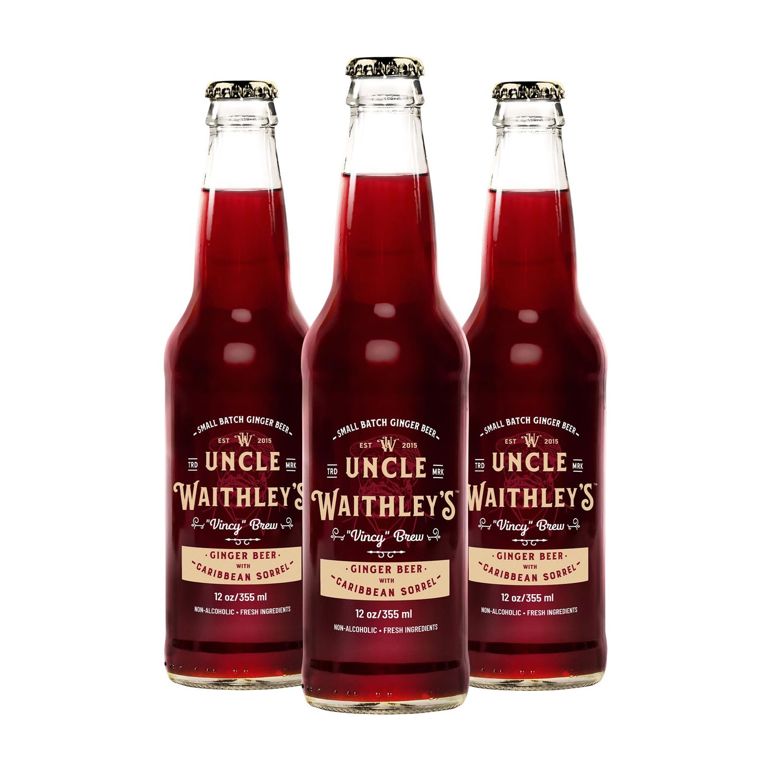 Uncle Waithley&#39;s Caribbean Ginger Beer with Hibiscus, Mocktails Non-Alcoholic Drinks, Ginger Beer Soft Drink, Healthy Refreshing Non-Alcoholic Drinks and Beverages (24 Pack, 355ml Each)
