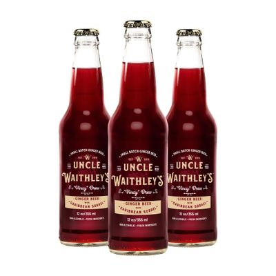 Uncle Waithley&#39;s Caribbean Ginger Beer with Hibiscus, Mocktails Non-Alcoholic Drinks, Ginger Beer Soft Drink, Healthy Refreshing Non-Alcoholic Drinks and Beverages (24 Pack, 355ml Each)