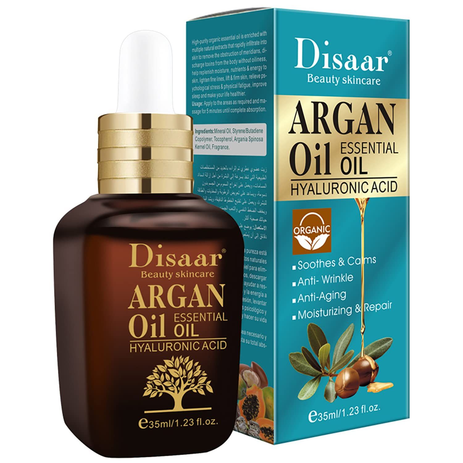 DISAAR Beauty Argan Oil Essential Oil Hyaluronic Acid Soothes Calms Anti-Wrinkle Anti-Aging Moisturizing Repair Skin Care 35ml1.23fl.oz