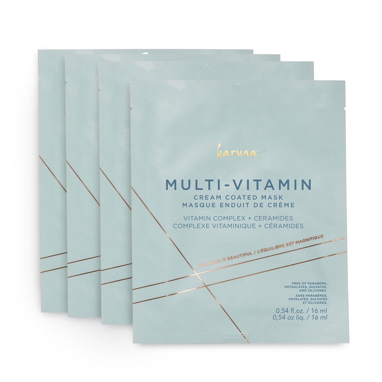 Karuna - MULTI-VITAMIN Face Masks Skincare Must-Have, Cream-Coated, Hypoallergenic Hydration for Sensitive Skin, Vitamin-Rich Facial Masks, Lightweight, Non-Greasy, 16 ml, 4 Pack
