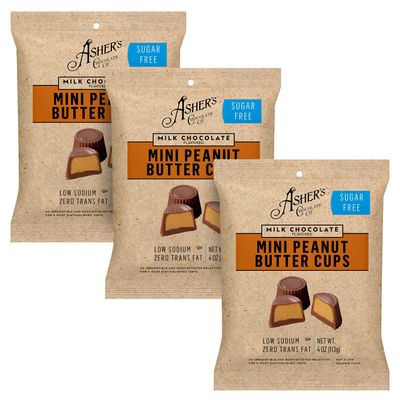 Asher&#39;s Chocolates, Sugar Free Chocolate Bags, Diabetic Friendly Chocolate, Small Batches of Kosher Chocolate, Family Owned Since 1892, Keto Chocolate, 3 Bags (Peanut Butter Cups)