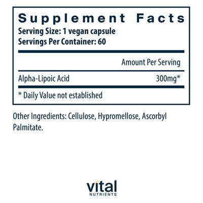 Vital Nutrients Lipoic Acid 300mg Alpha-Lipoic Acid Antioxidant ALA Supplement for Healthy Metabolism and Energy Gluten, Dairy, Soy Free Non-GMO 60 Capsules