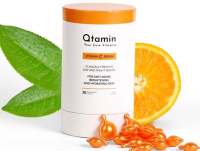 Qtamin Vitamin C Capsules for Face - Portable Face Serum Capsules Vitamin C Serum Capsules for Face Moisturising, Anti-Aging, Brightening (30 Count - 1 Bottle)