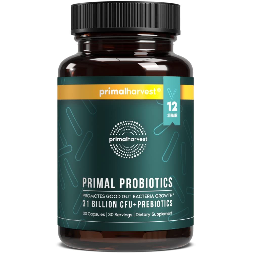 Primal Harvest Probiotics for Women Men Daily Probiotic Supplement with 12 Strains for Gut Digestive Health 30 Capsules