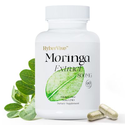 HyberVive Moringa Pure Capsules 800mg Supplment, Supports Energy, Skin Gut Health, Non-GMO Gluten Free, Made in USA - 60 Vegan Capsules
