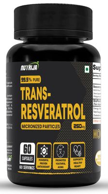 NutriJa Trans Resveratrol 250MG Capsules - 99.5 Pure Micronized and Highly Bioavailable Supplement Slow Down Aging, Proven Powerful Anti-Oxidant Improves Metabolism Heart Health (120 Capsules)