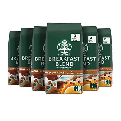 Starbucks Whole Bean Coffee, Medium Roast Coffee, Breakfast Blend, 100 Arabica, 6 bags (12 oz)