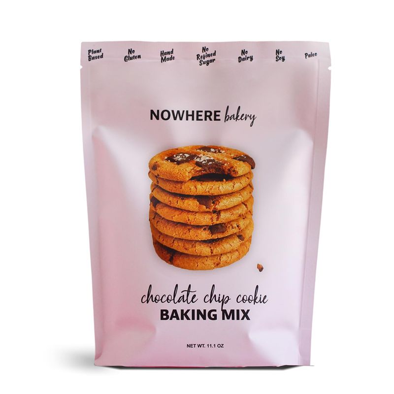 NOWHERE BAKERY Vegan Gluten Free Paleo Chocolate Chip Cookie Baking Mix (Makes 15 cookies) - Allergen Friendly, Nut Free No Refined Sugar 11 OZ Bag