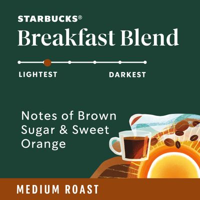 Starbucks Whole Bean Coffee, Medium Roast Coffee, Breakfast Blend, 100 Arabica, 6 bags (12 oz)