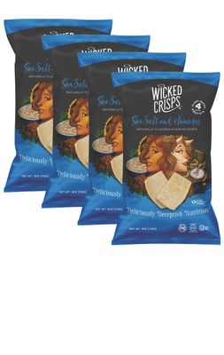 Baked Veggie Chips, Wicked Crisps - Sea Salt Hummus, Pea Chickpea, Healthy Snack, Gluten-free, Low-fat, Non-GMO, Kosher, No Additives or Preservatives, 4oz bags, (4 pack)