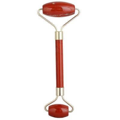 rockcloud Natural Crystal Stone Roller Massager Double Neck Face Neck Massage Therapy Anti-Aging Wrinkle Healing Slimming Skincare Tool,Red Jasper