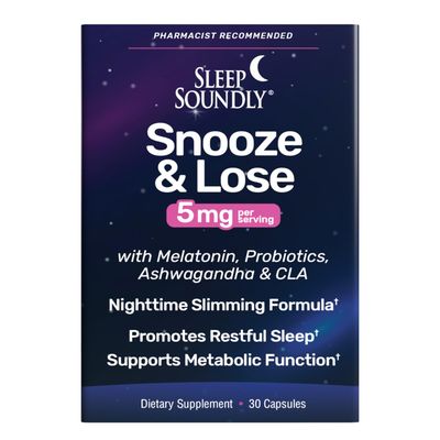 Sleep Soundly Snooze Loose 5mg, with Melatonin and CLA, Supports Metabolism, Probiotics and Ashwagandha, 30 Capsules