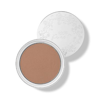 100 PURE Powder Foundation Matte Finish Face Makeup - Oil Absorbing Pressed Poreless Concealer - Vegan Fruit Pigmented Toffee Color (Tan Shade wNeutral Undertones) - 0.32 Oz