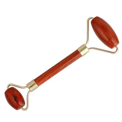 rockcloud Natural Crystal Stone Roller Massager Double Neck Face Neck Massage Therapy Anti-Aging Wrinkle Healing Slimming Skincare Tool,Red Jasper