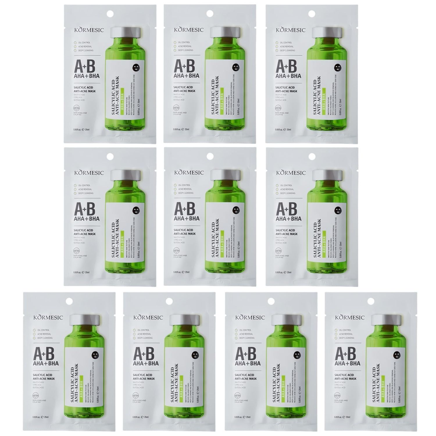 Facial mask Moisturizing face Mask 10 Sheets, Deep Hydration, Improves Dry Skin, Sheet Mask, skincare for All Skin Types AHABHA(GREEN)
