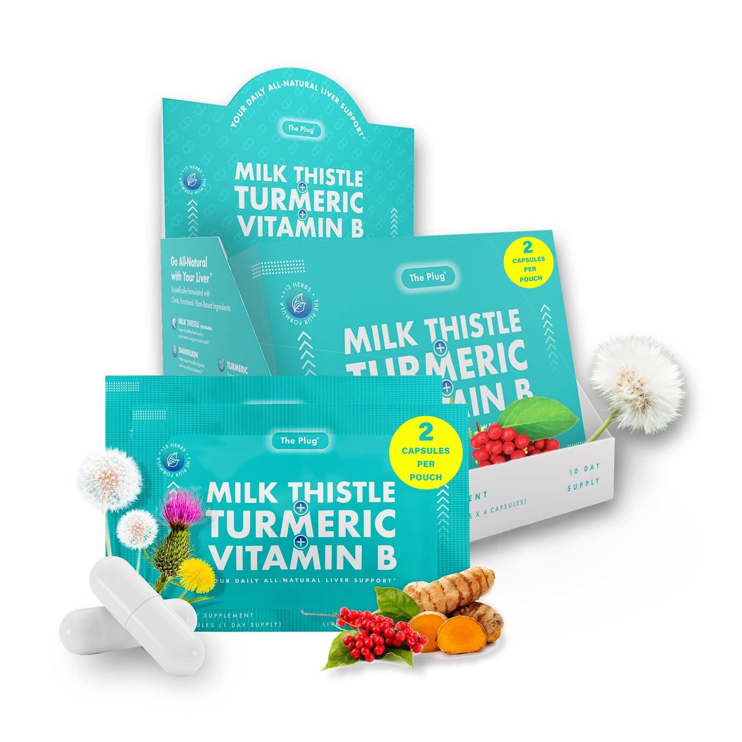 The Plug Liver Cleanse Detox Repair Pills - Milk Thistle Liver Detox - Fatty Liver Support Supplement - 20 Herbal Liver Capsules, Turmeric Vitamin B for Healthy Digestive Immune System
