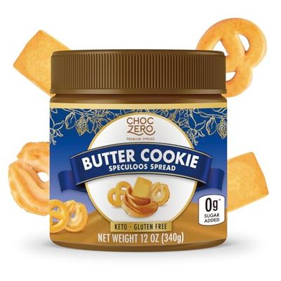 ChocZero Butter Cookie Spread, No Added Sugar, Keto Friendly, Gluten Free, Low Carb Speculoos, Naturally Sweetened with Monk Fruit (1 jar, 12 oz)