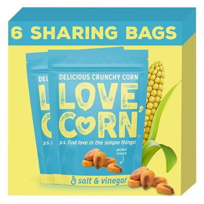 LOVE CORN: Salt Vinegar Crunchy Corn - Gluten-Free - Plant based Vegan - Healthy Snack - Low Sugar - Non GMO - (Box of 6 bags, 4oz each)