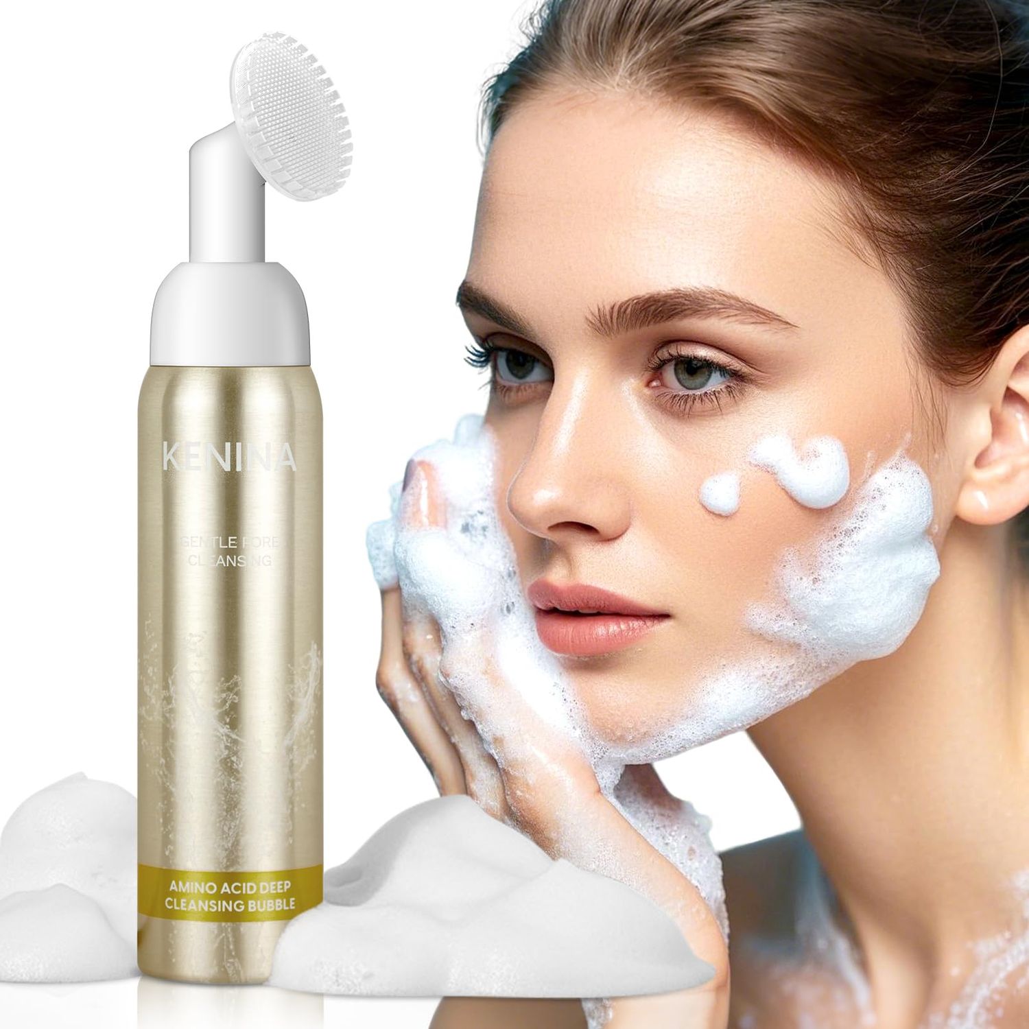 KENINA Foaming Face Wash for Women with Brush,Foaming Facial Cleanser - Facial Skin Care Products,Gentle Moisturizing Non-irritating, Amino Acid Face Cleanser for All Skin Types - Controls Oil