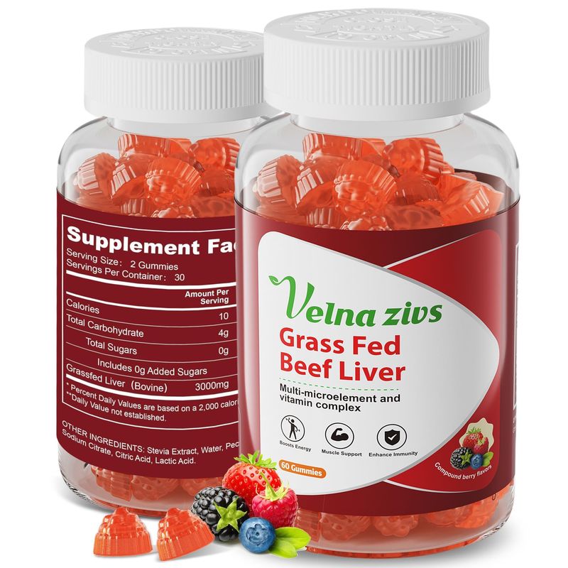 Grass Fed Beef Liver Gummies, Organic Grassfed Beef Liver Supplements for Women, Natural Iron, Vitamin A B12, Boost Energy and Immunity, Non-GMO, Gluten Free, 60 Counts